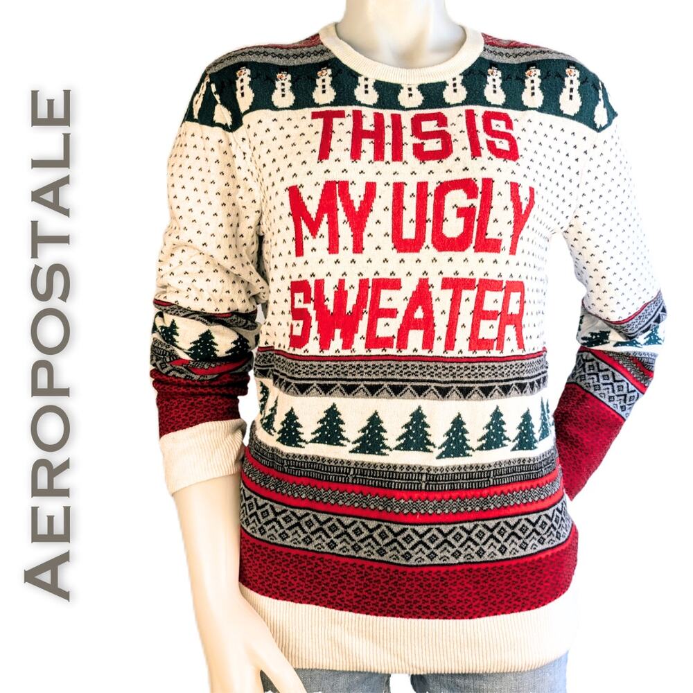 Aeropostale Womens This Is My Ugly Sweater Medium Christmas Holiday 100% Cotton